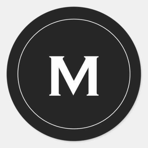 Minimal Black Classic Monogram Medallion Classic Round Sticker