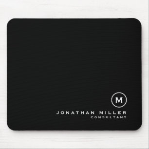 Minimal Black Classic Monogram Mouse Pad