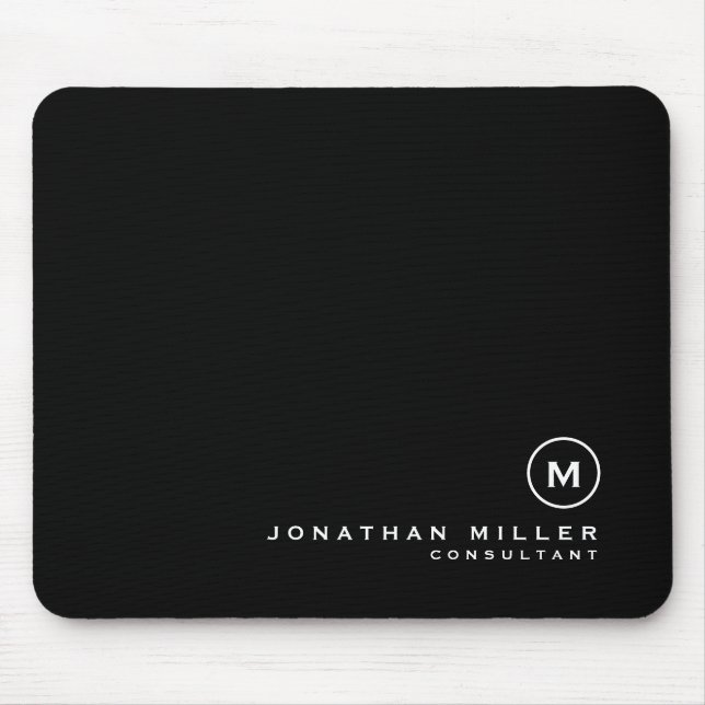 Minimal Black Classic Monogram Mouse Pad (Front)