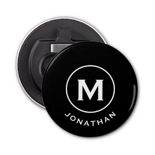 Minimal Black Classic Monogram Name Bottle Opener