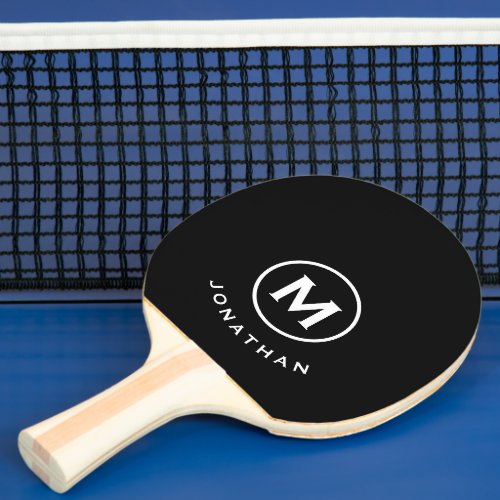 Minimal Black Classic Monogram Name Ping Pong Paddle