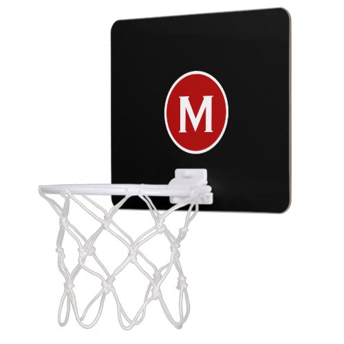 Minimal Black Classic Red Monogram Mini Basketball Hoop