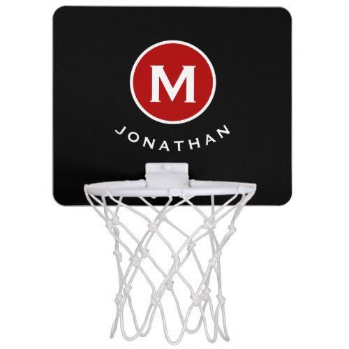 Minimal Black Classic Red Monogram Name Mini Basketball Hoop