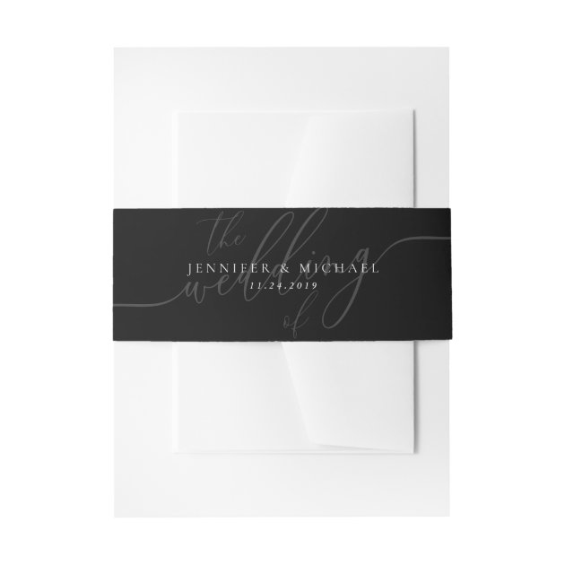 Minimal Black Clean Simple the wedding of monogram Invitation Belly Band