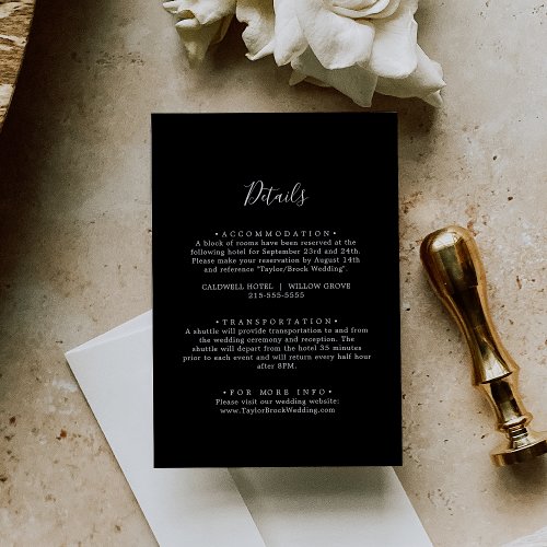 Minimal Black Coordinate Wedding Details Enclosure Card