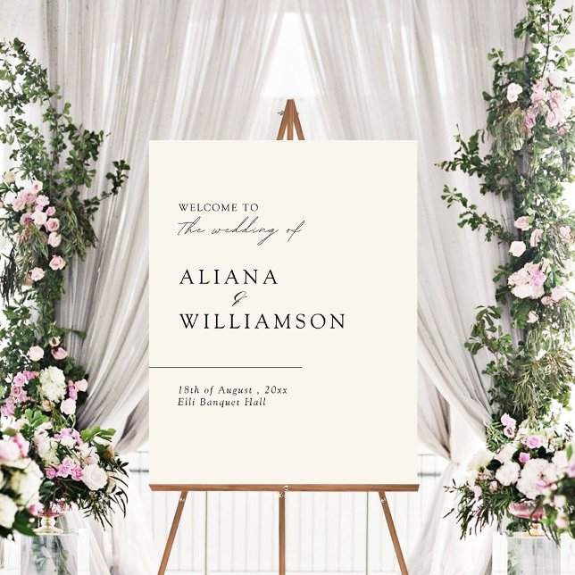 Minimal Black & cream old money wedding welcome Foam Board (Creator Uploaded)