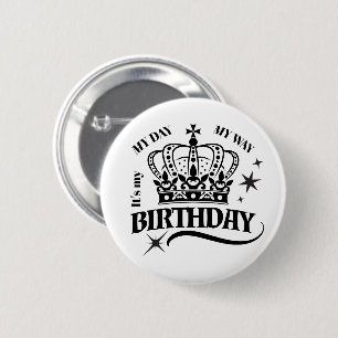 Minimal Black Crown Birthday Quote Typography Button