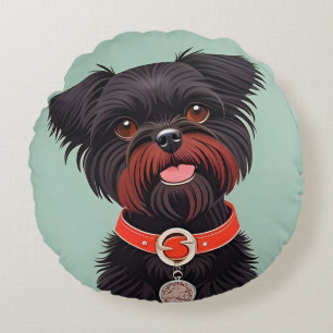 Minimal Black Dog Modern Pet Lover Aesthetic Round Pillow