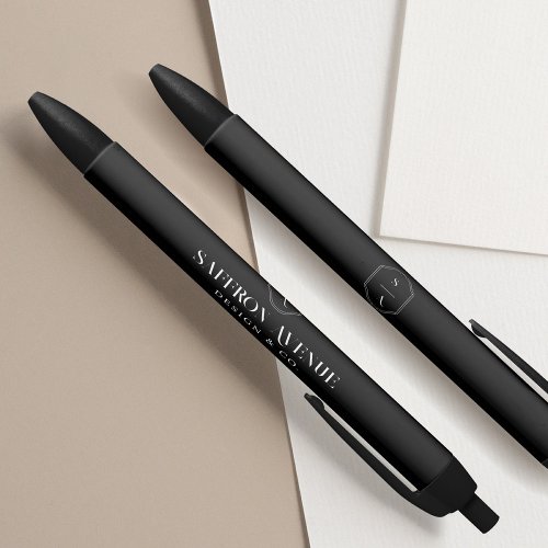 Minimal Black Elegant Custom Monogram  Name Black Ink Pen