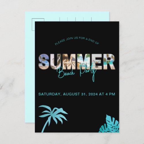 Minimal Black End of Summer Beach Party Invitation Postcard