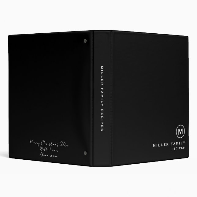 Minimal Black Family Monogram Christmas Messsage 3 Ring Binder (Background)