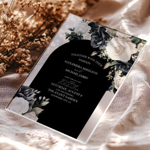 Minimal Black Floral Modern Wedding Acrylic Invitations