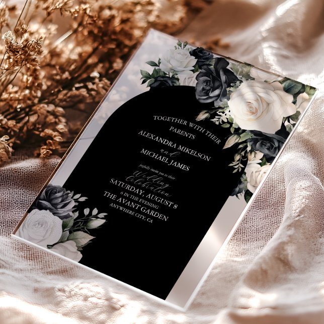 Minimal Black Floral Modern Wedding Acrylic Invitations (Creator Uploaded)