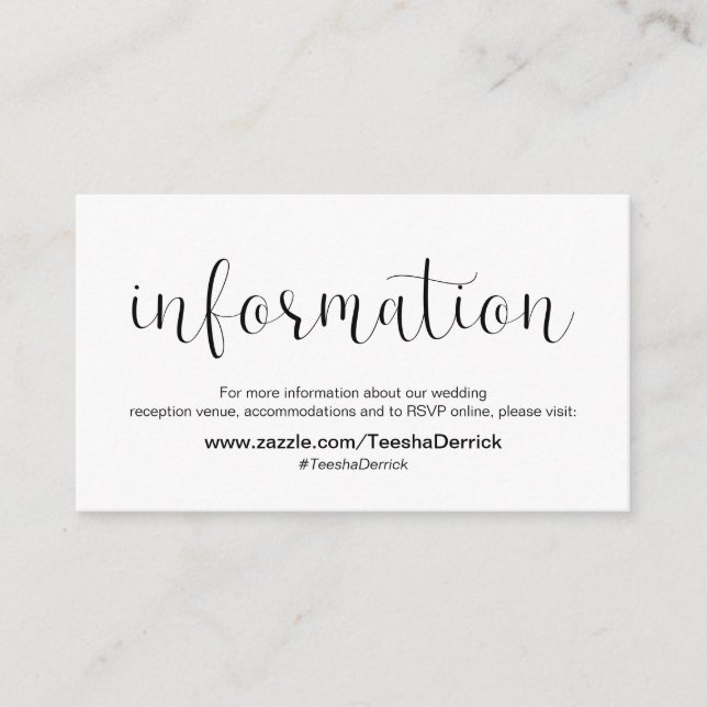 Minimal, Black font, Wedding Information Enclosure Card (Front)
