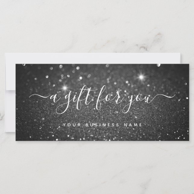 Minimal Black Glitter Business Gift Certificate (Front)