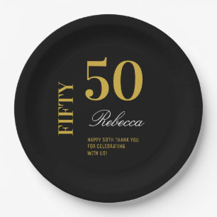 Minimal Black & Gold 50th Birthday Party Cocktail  Paper Plates