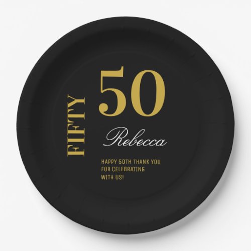 Minimal Black  Gold 50th Birthday Party Cocktail  Paper Plates