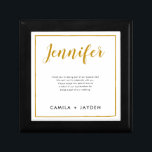 Minimal Black Gold Border Bridesmaid Proposal Box<br><div class="desc">This elegant bridesmaid proposal box is the perfect way to show your appreciation for your bridesmaids. The box features a white background with a calligraphy font on the cover with your bridesmaids name in gold lettering. At the center is a short message thanking her for being a part of your...</div>