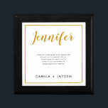 Minimal Black Gold Border Bridesmaid Proposal Box<br><div class="desc">This elegant bridesmaid proposal box is the perfect way to show your appreciation for your bridesmaids. The box features a white background with a calligraphy font on the cover with your bridesmaids name in gold lettering. At the center is a short message thanking her for being a part of your...</div>