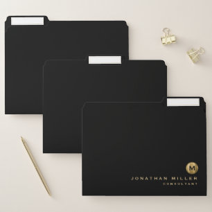 Minimal Black Gold Brushed Metal Monogram File Folder