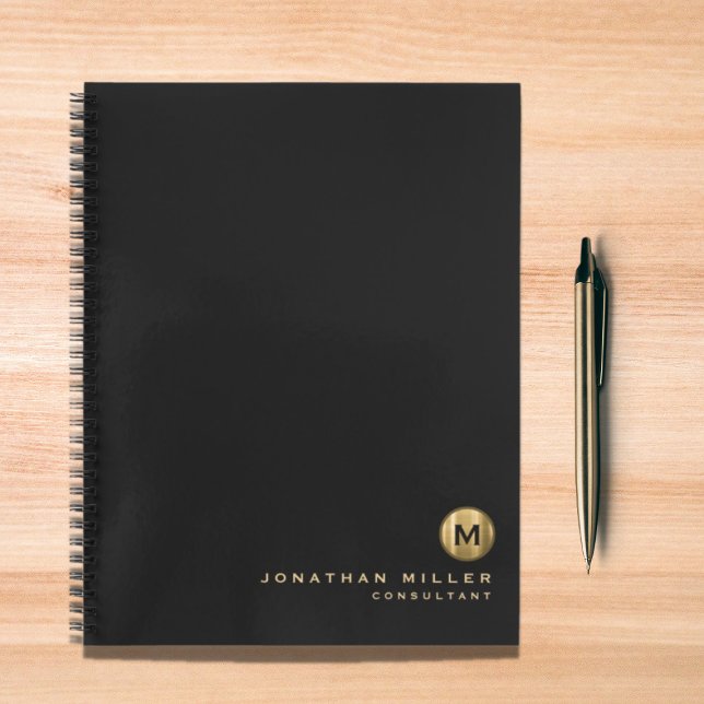Minimal Black Gold Brushed Metal Monogram Notebook (Creator Uploaded)