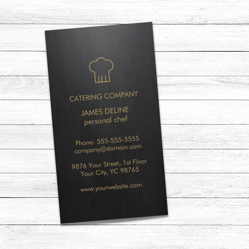 Minimal Black Gold Chef Hat Personal Chef Business Card