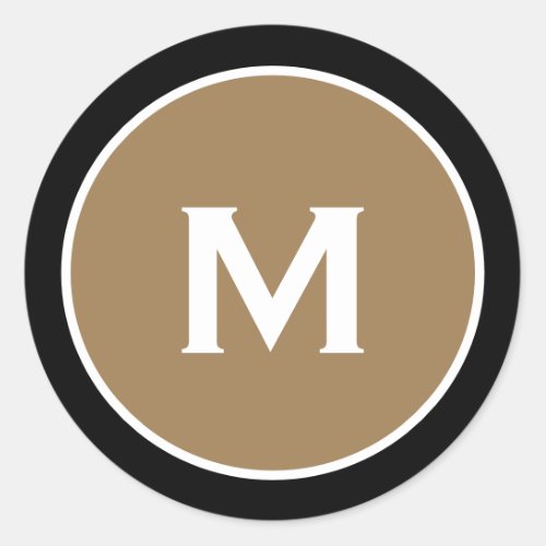 Minimal Black Gold Classic Monogram Classic Round Sticker