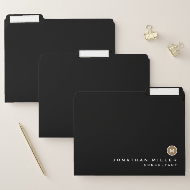 Minimal Black Gold Classic Monogram File Folder (Set)