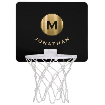 Minimal Black Gold Classic Monogram Mini Basketball Hoop