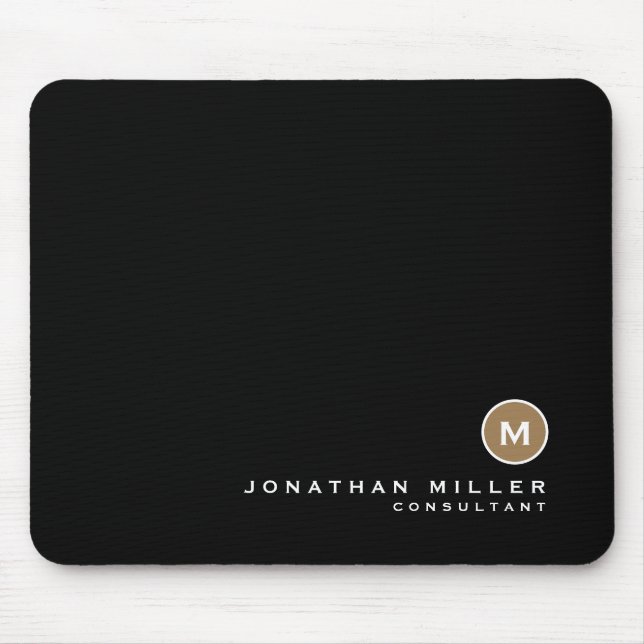 Minimal Black Gold Classic Monogram Mouse Pad (Front)