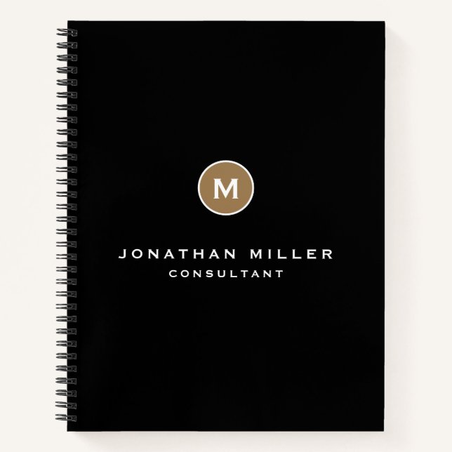 Minimal Black Gold Classic Monogram Notebook (Front)