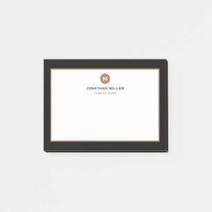 Minimal Black Gold Classic Monogram Post-it Notes