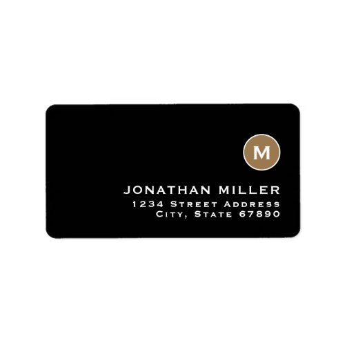 Minimal Black Gold Classic Monogram Return Address Label