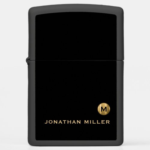 Minimal Black Gold Classic Monogram Zippo Lighter