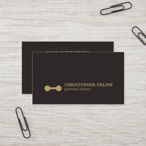 Minimal Black Gold Dumbbell Personal Trainer Business Card