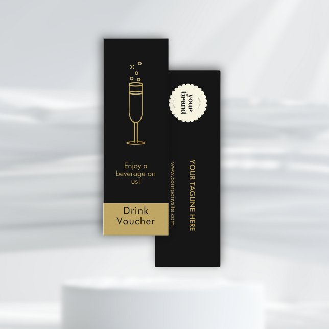 Minimal Black Gold Event Logo Free Drink Voucher  Mini Business Card (Creator Uploaded)