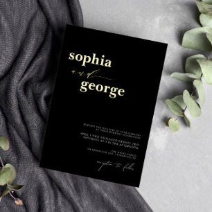 Minimal Black & Gold Foil Wedding Invitation