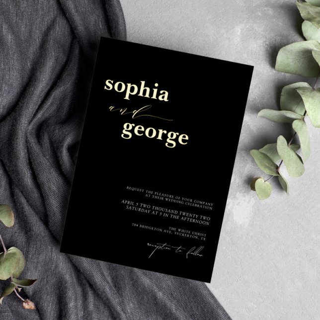 Minimal Black & Gold Foil Wedding Invitation (Creator Uploaded)