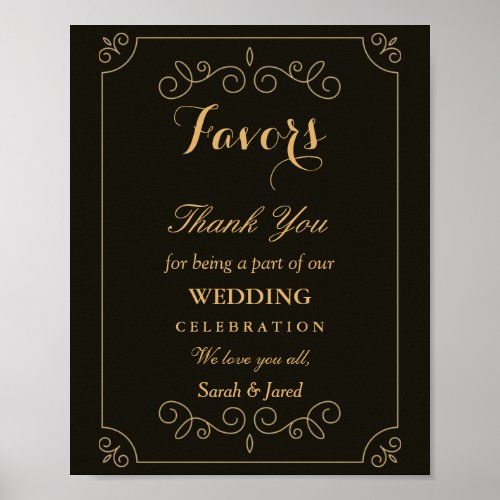 Minimal Black Gold Frame Borders Wedding Favors Poster