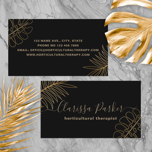 Minimal Black Gold Glitter Tropical Exotic Foliage