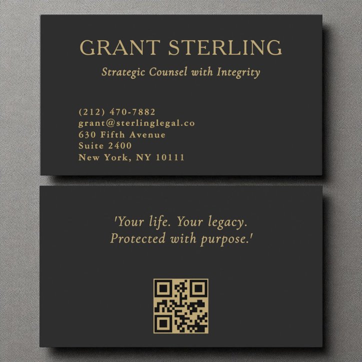 Minimal Black Gold Legal QR Code Business Card