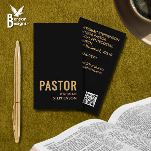 Minimal Black Gold Logo QR Code Church PASTOR Business Card