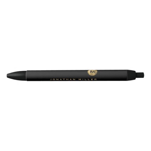 Minimal Black Gold Monogram Black Ink Pen