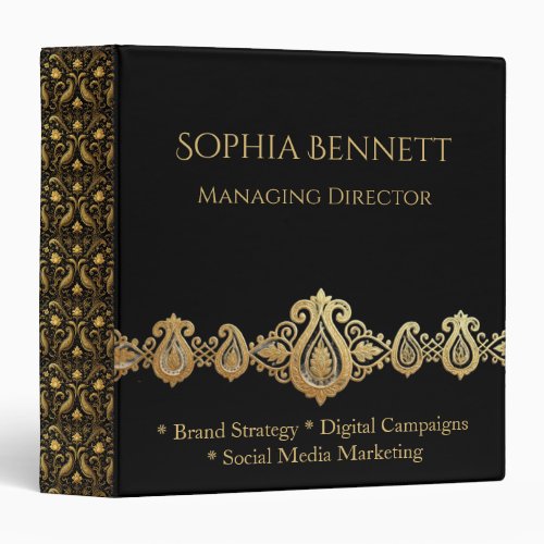 Minimal Black Golden Custom Professional Business 3 Ring Binder