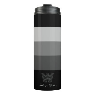 Minimal Black Gray Bars Monogram Thermal Tumbler