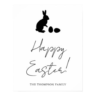 Minimal Black Happy Easter With Bunny Silhouette Poster