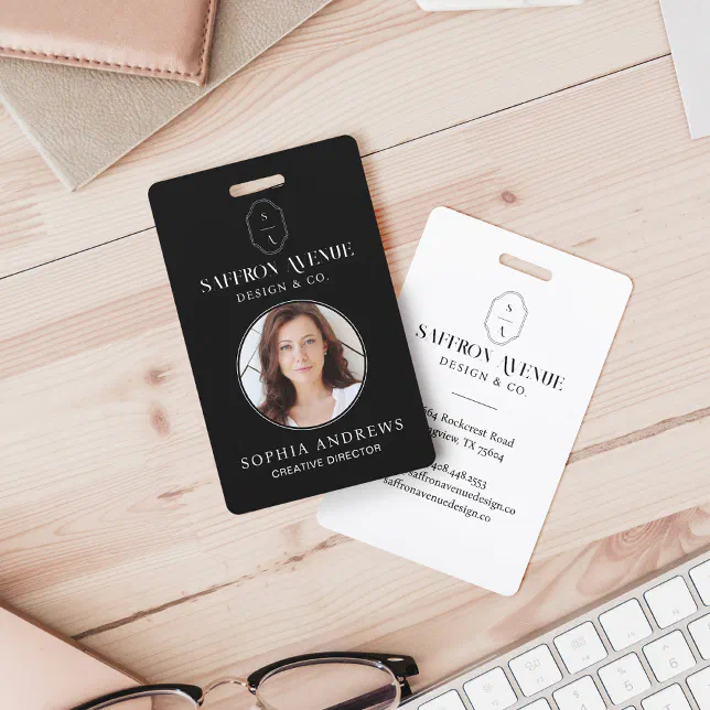 Minimal Black ID Custom Monogram Logo & Photo Badge | Zazzle