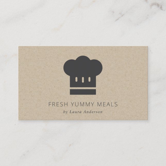 Minimal Black Kraft Modern Chef Hat Catering Business Card (Front)