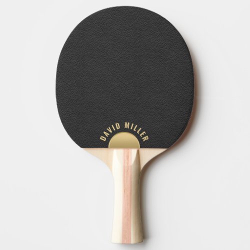 Minimal Black Leather Texture Gold Accent Monogram Ping Pong Paddle