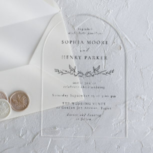 Minimal Black Line Art Wedding Arch Acrylic Invitations